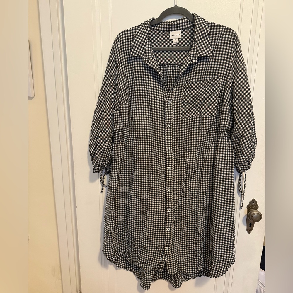 Gingham Shirt Dress - Plus Size 2X